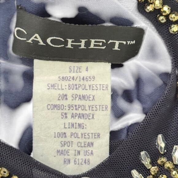 Cachet Womens Formal Beaded Illusion Neck USA Made Y2K Navy Dress Long sz 4 - Picture 15 of 15
